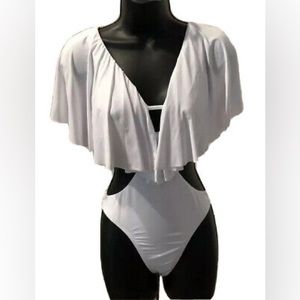 Sauipe Thais Ruffle Monokini Swimsuit White Large
